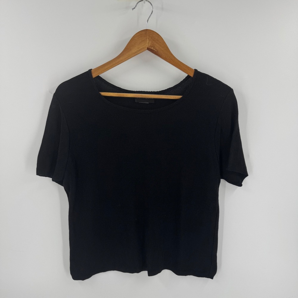 Sarah Arizona Knit Top Black Large Short Sleeve Scoop Neck Minimalist Staple